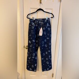 Women's Straight Leg Jeans - Blue western print size 3/26